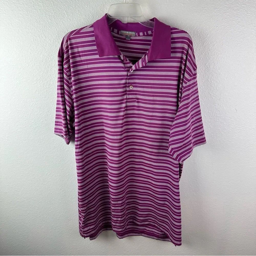 Peter Millar Purple White Stripe Polo Brookville Shirt Size Xl